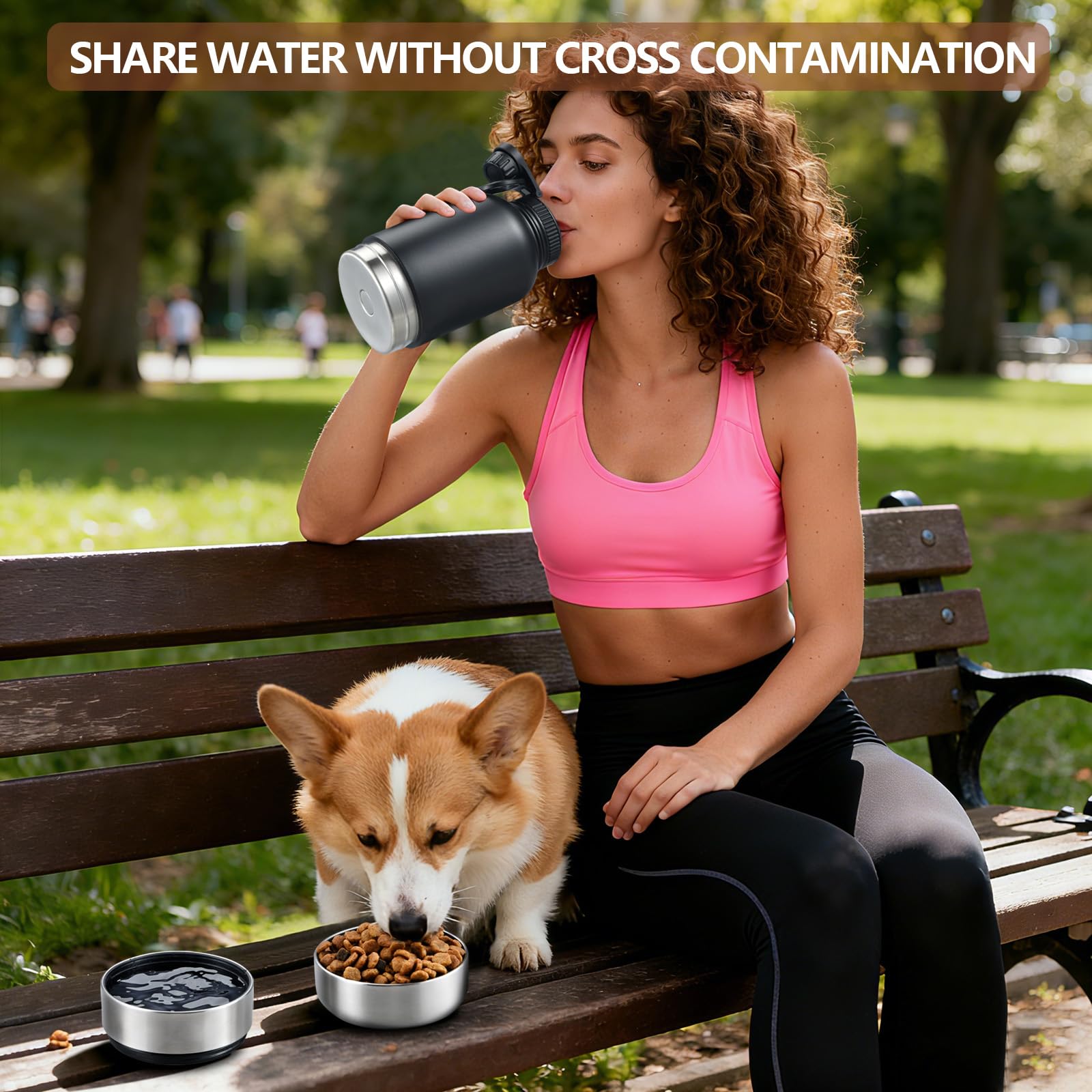 Cibaabo Insulated Dog Water Bottle with 2 Bowls, 32oz Travel Stainless Steel Double Wall Thermos, Portable Pet Dispenser, Gifts for Puppy Small Medium Dogs Walking Hiking and Camping - image 4