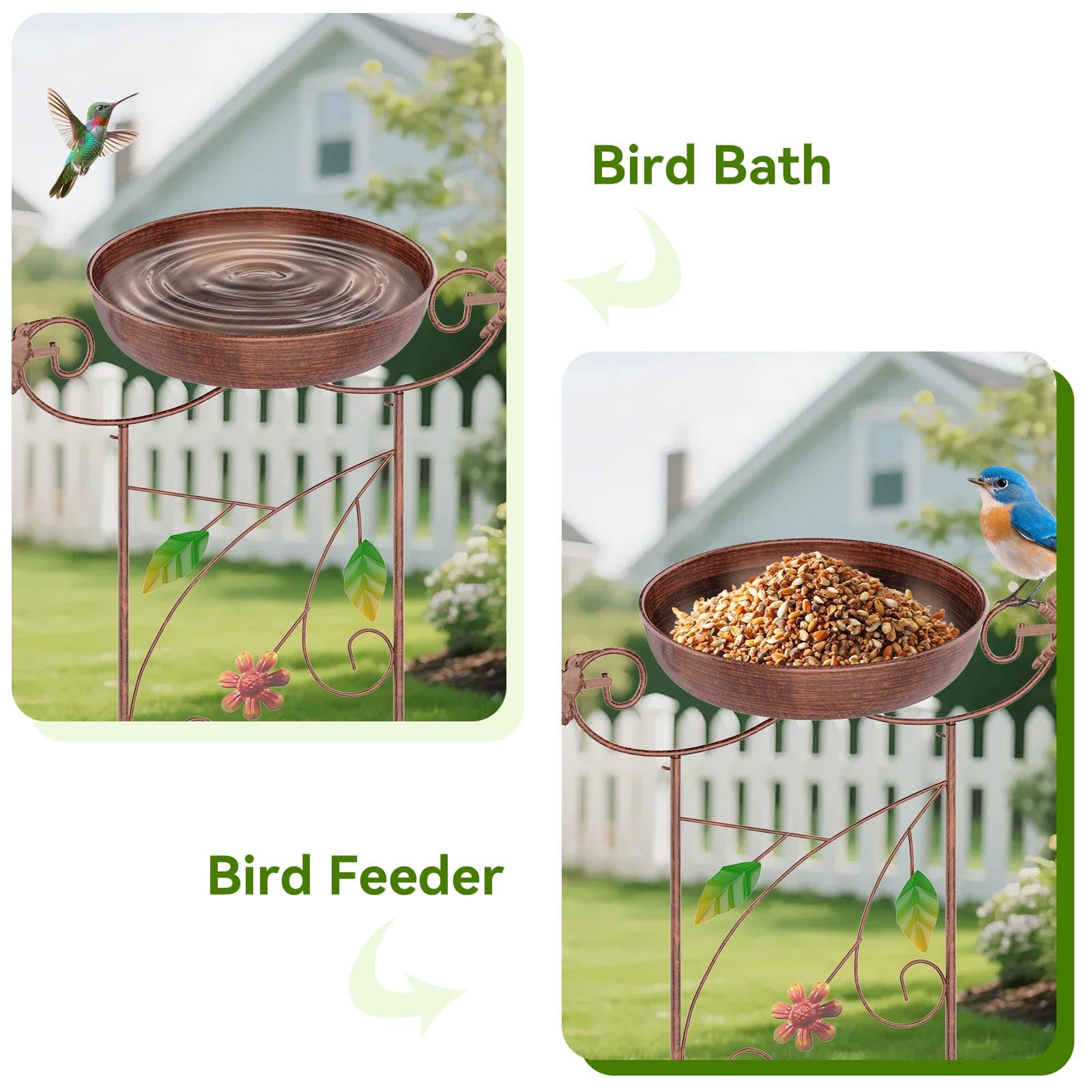 CADUKE Lote de 2 bebederos para pájaros con Enrejado para jardín, bebederos de Metal de 103 cm de Altura con Motivos de colibríes, bebederos Decorativos con comederos para jardín, Patio y césped