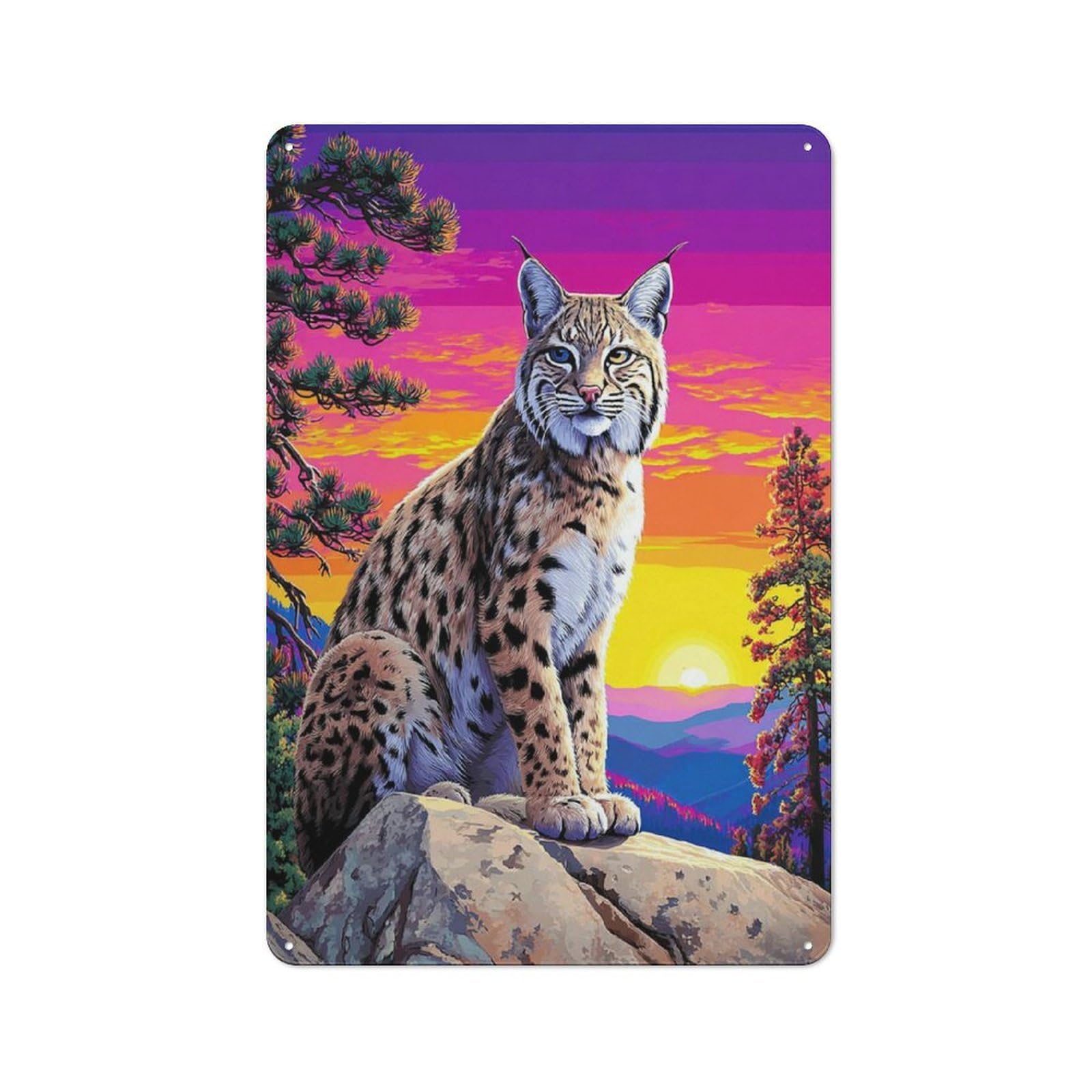 Classic Decorative Tin Plaque 30x20cm Featuring Sunset Lynx Majesty, Novelty Wall Art for Home, Shop, Pub Or Studio Wall