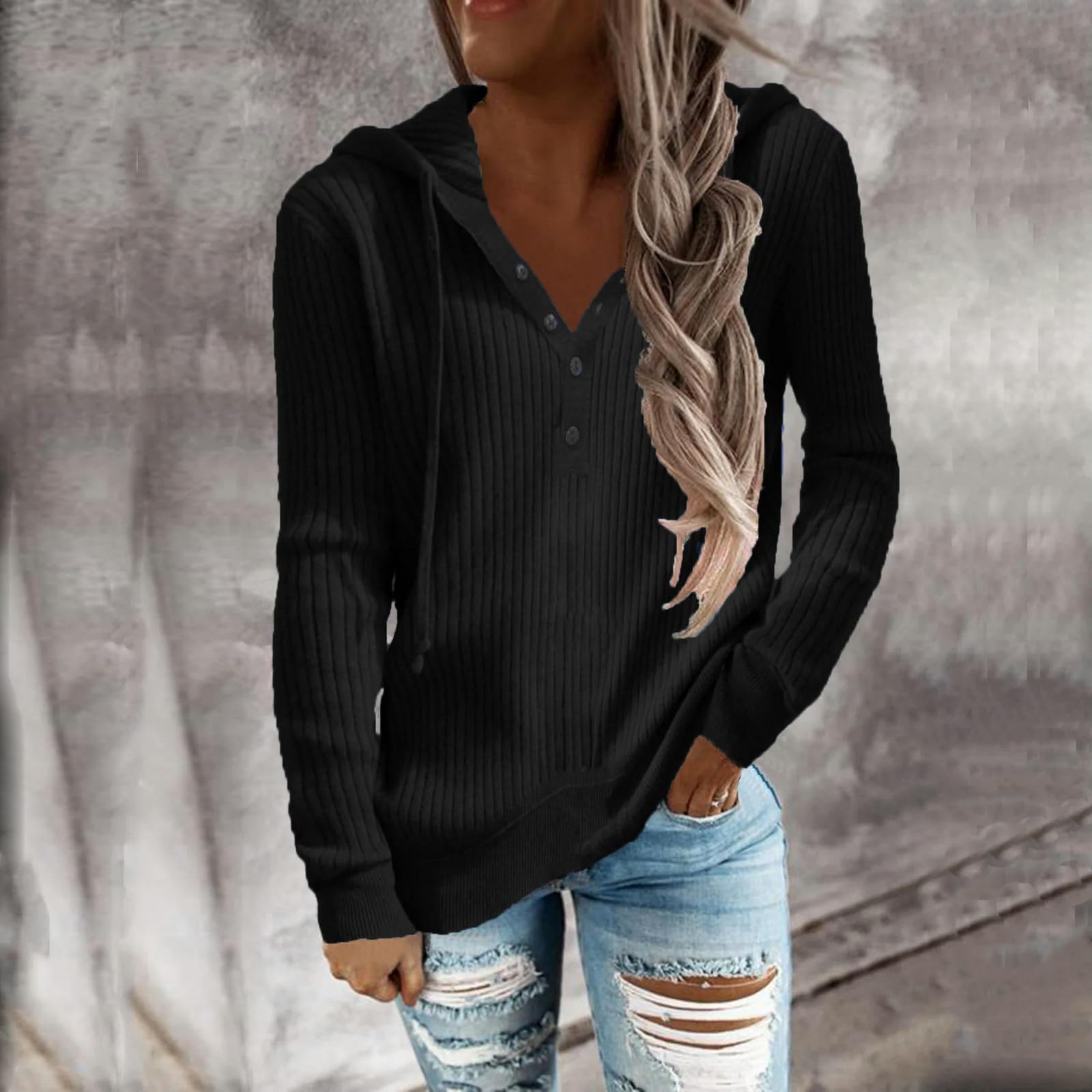 Felpa Donna Maglione A Maglia Larga con Cappuccio Casual Righe Stile Autunno E Inverno da Collo Aperto Maniche Lunghe