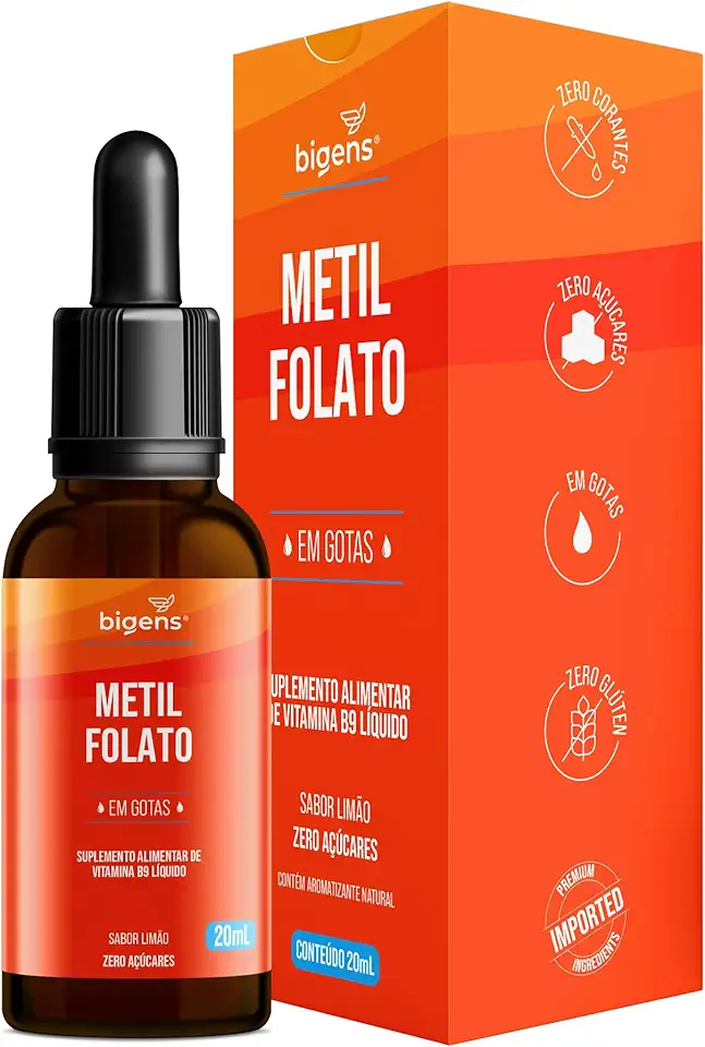 Metilfolato vegan vitamin gotas liquido, Ácido Fólico Ativo, sabor limão, 20 ML, Biogens (Unidade)