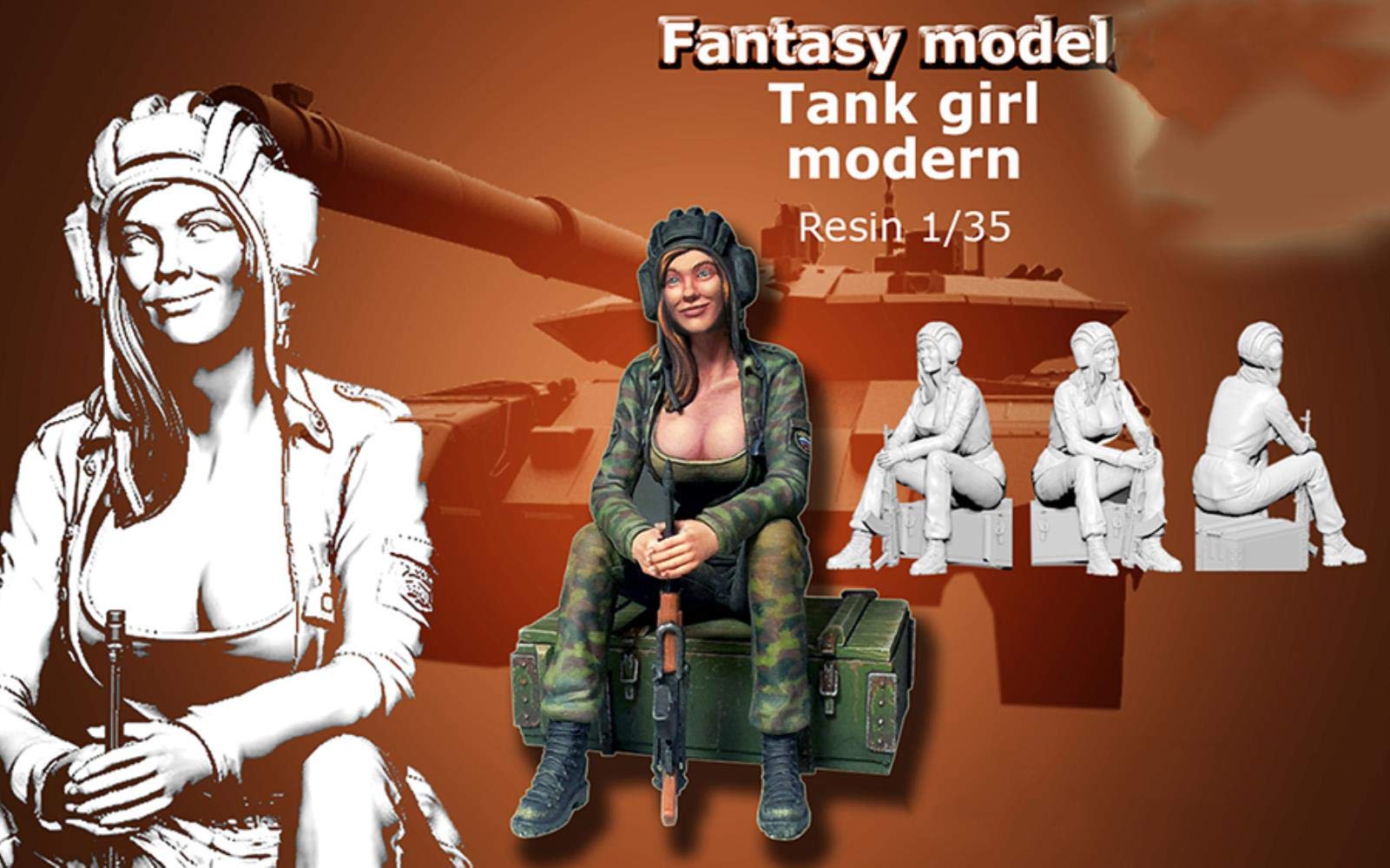 Figurine résine 1/35 fille réservoir moderne : le détail premium pour maquette