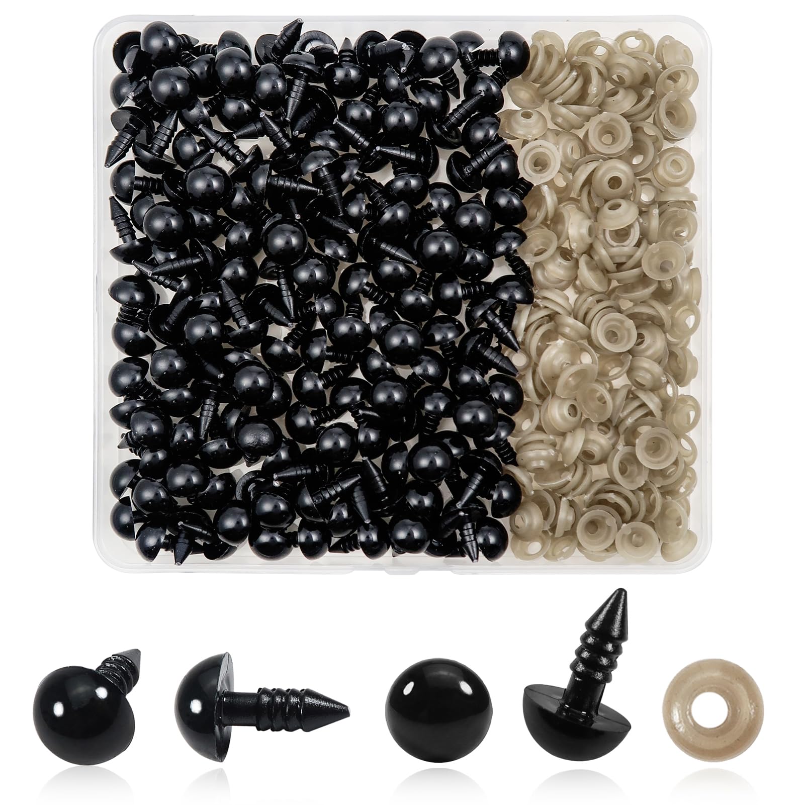 TOAOB 150pcs 10mm Black Plastic Safety Eyes Crafts Safety Eyes with 150pcs Washers for Stuffed Animals Amigurumis Crochet Bears Doll Making