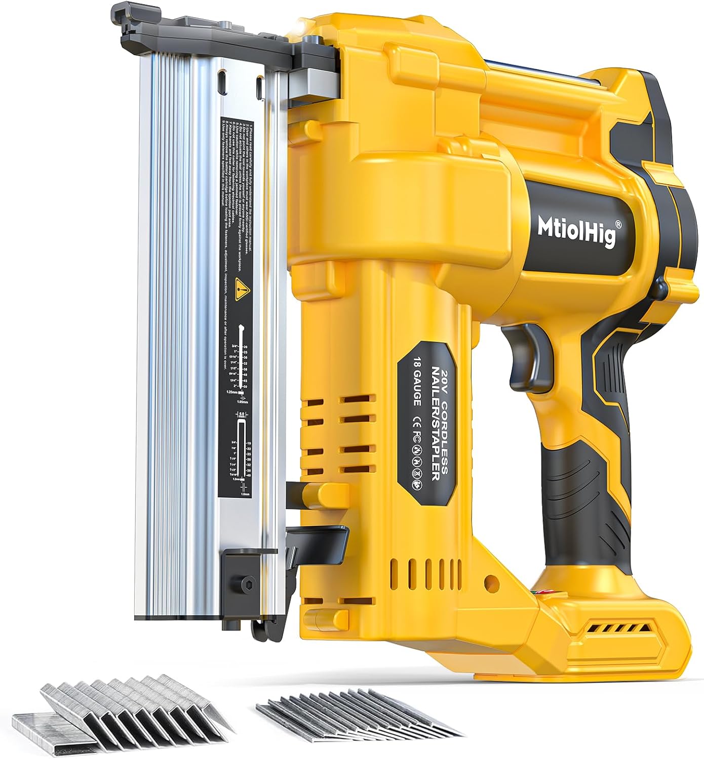 Cordless 2" Brad Nailer Compatible with Dewalt 20V Battery (No Battery), 2-in-1 Electric Nail Gun/Staple Gun, 18 Gauge Nail Gun Battery Powered with 1000 Nails for Wood Carpentry Max 2" Nailer for Dewalt -2 in 1