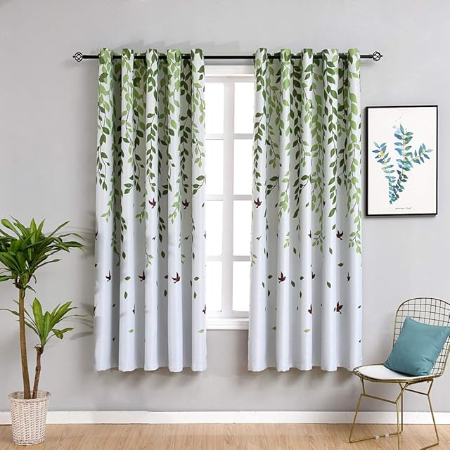 MYRU 2 Panels Set Leaves Bird Curtains Semi Blackout Curtains for Kids Room (2 x 46x72 Inch,Bird)