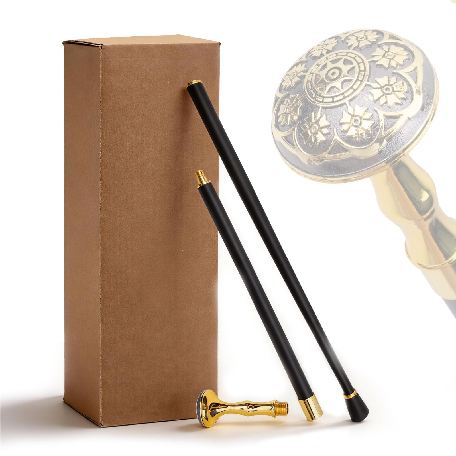 Bastón de Dos Secciones de Aleación de Aluminio, con Empuñadura Dorada de Aluminio; Bastón Ligero de Estilo Vintage para Hombre y Mujer
