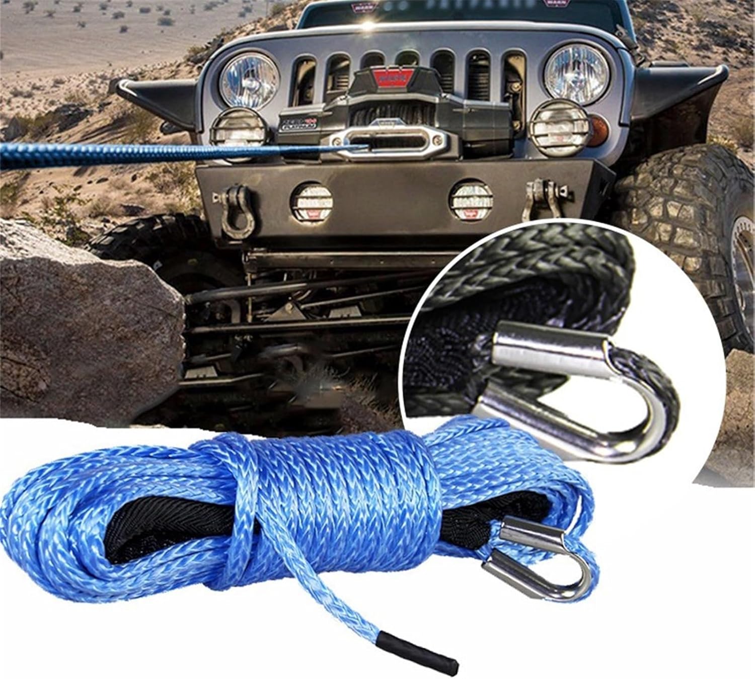 Tow Rope, 6mm X 15m Synthetic Winch Rope,Recovery Ropes(Blue)