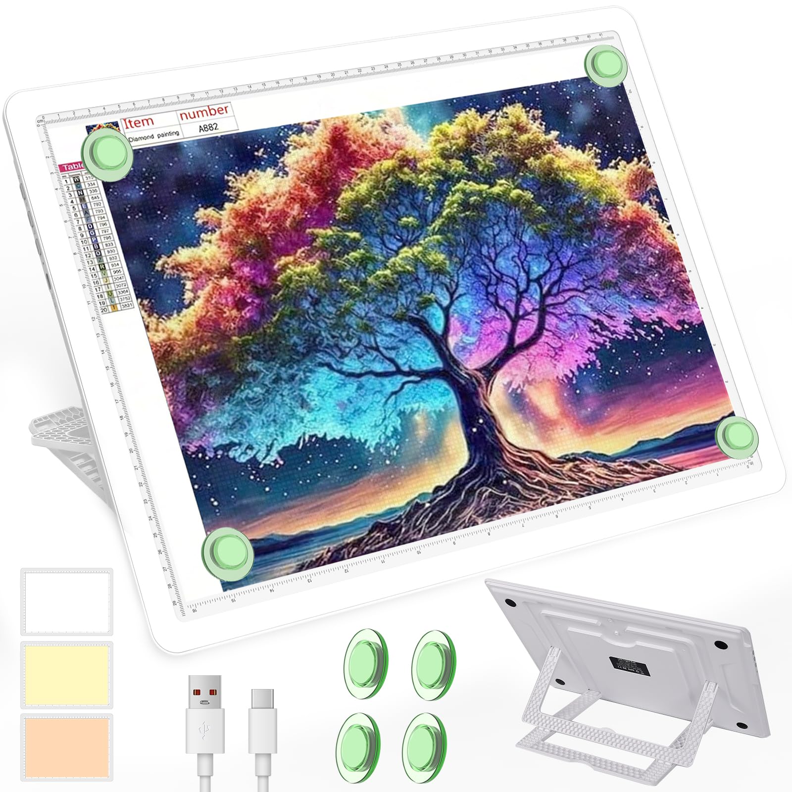 Phylosal Leuchttisch mit Ständer, Leuchtplatte mit Seitentaste, Superhelle Tracking Leuchtkasten für Zeichnen, Light Pad für Diamond Painting, Skizzieren