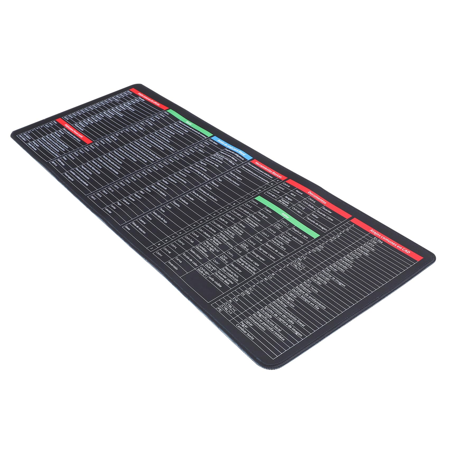 Ciieeo Extra Großes Mauspad 300x800x3mm Wasserfest mit Excel | Spickzettel für Tastenkombinationen, Tastatur und Mausfläche, Spanisch