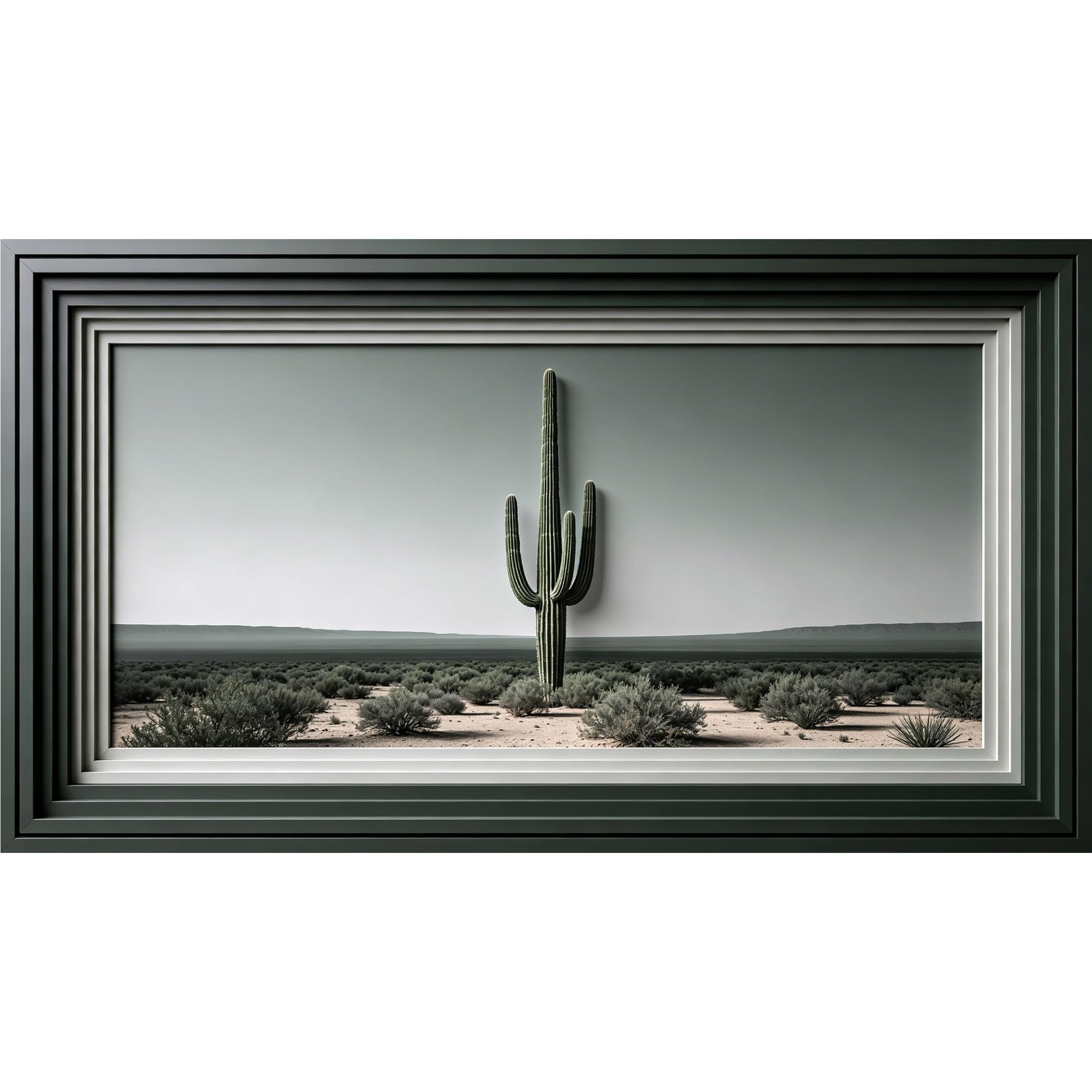 QZLITHOTIC 50×90cm3D Framed Wall Art， Saguaro Cactus Desert Landscape Minimalist SelfAdhesive Mural， WaterActivated Peel & Stick Fabric Decor Wall Decal for Bedroom Living Room