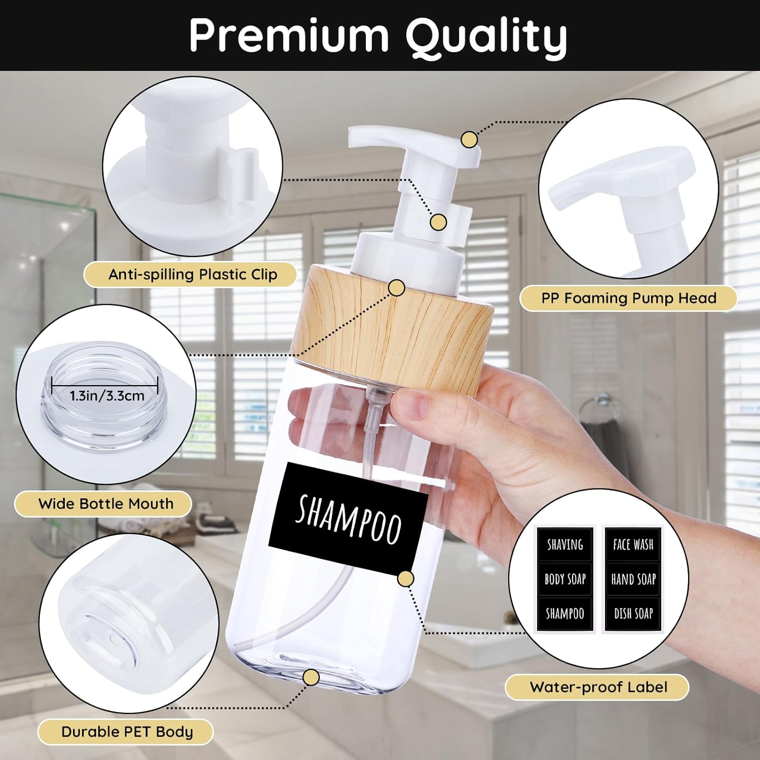 Segbeauty Foaming Soap Dispenser Pump Bottles, 2 Pack of 16.9oz Refillable Plastic Container for Liquid Soap, 500ml Clear Press Foam Hand Soap Dispenser for Modern Bathroom Kitchen Farmhouse Decor - Image 3