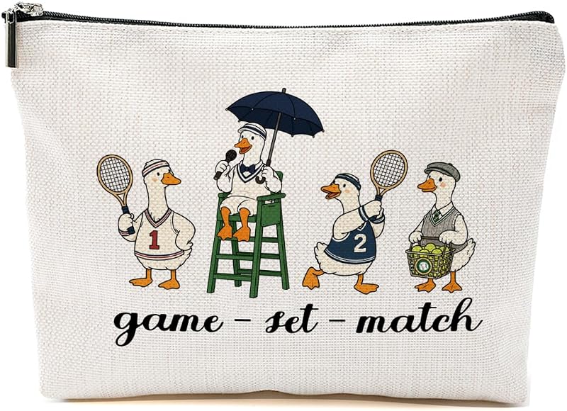 Necessaire de maquiagem Blue Leaves Cute Tennis Ducks com zíper