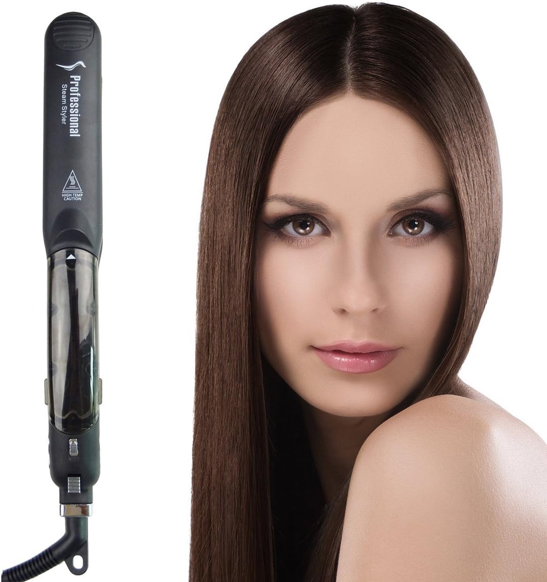 Professional Steam Spray Hair Straightener, Argan Steam Styler Ceramic Tourmaline Flat Iron Salon Vapor Heater Hair Straightening Iron with Anion Care and Locking switch.