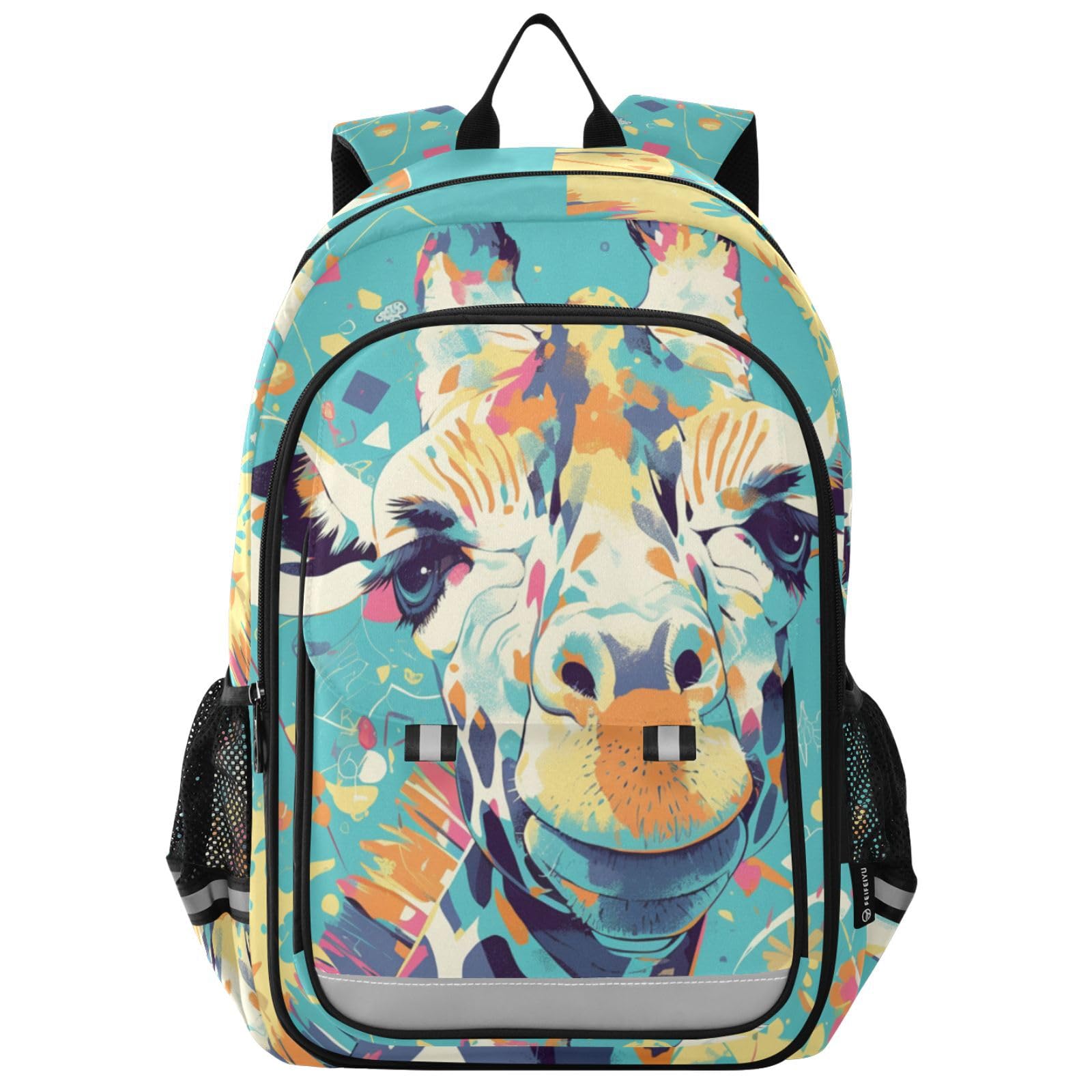 Plecak dziecięcy 8-12: regulowane torby na książki dla nastolatka w różnych kolorach - Pop Art Giraffe Turquoise