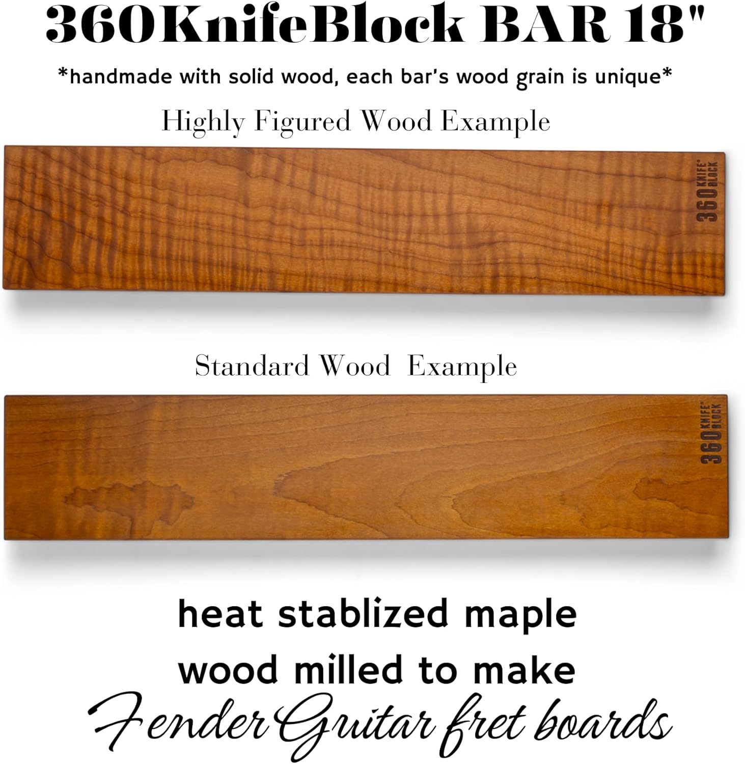BAR - 18" x 4" verticle hang magnetic knife bar with 2 rows of magnets, spirit level - Guitar Wood
