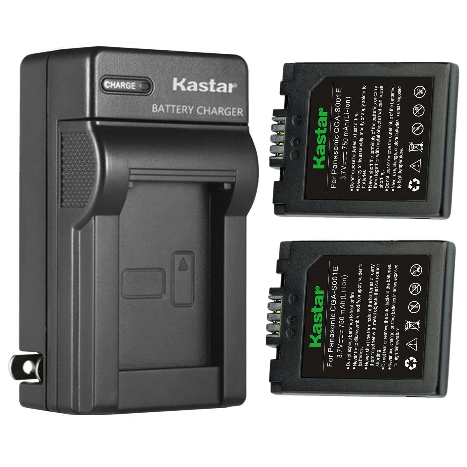 Kastar 2-Pack Battery and AC Wall Charger Replacement for Panasonic CGA-S001A/1B CGA-S001E CGA-S001E/1B, CGR-S001 DMW-BCA7, Leica BP-DC2 Battery,
