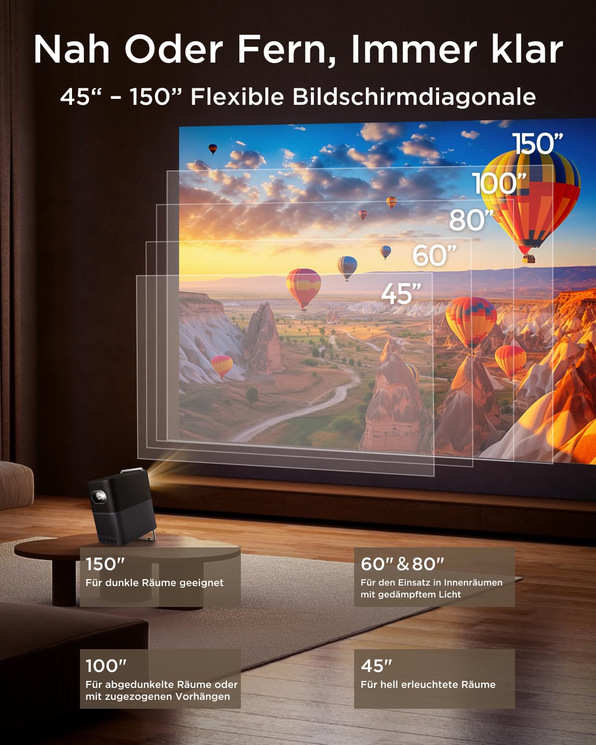 TCL A1s Beamer 4K Full HD, Google TV, 600 ISO Lumen, Autofokus, 6D Trapezkorrektur, Bluetooth, WiFi, Heimkino