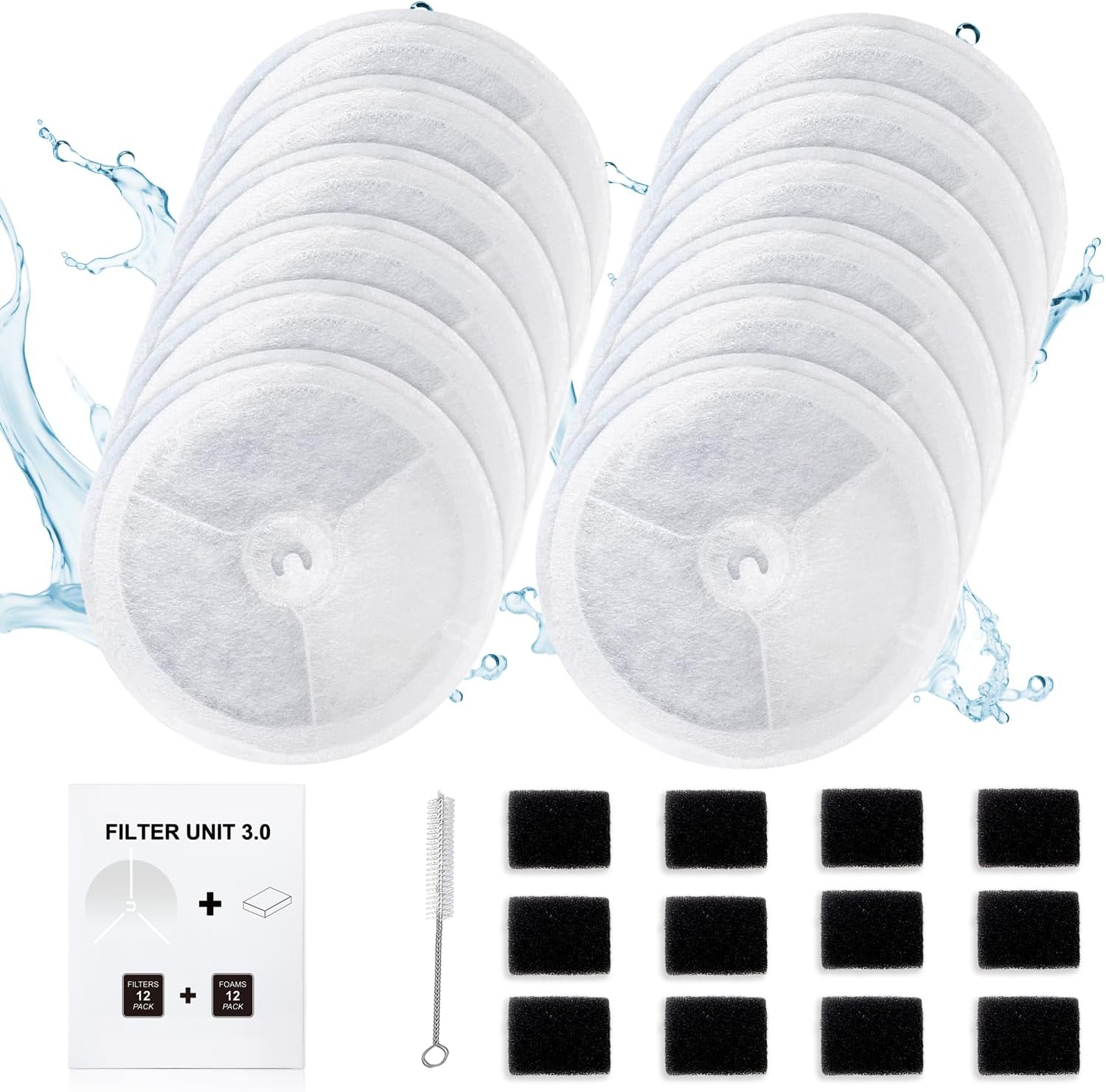 12 PCS Upgraded Filter Unit 3.0 Pet Cat Water Fountain Filters Fit For E versweet Solo 2/Solo SE, E versweet 3 Pro/2S/3, Including Replacement Filters and Replaced Foam Pump Filters (12 pcs)