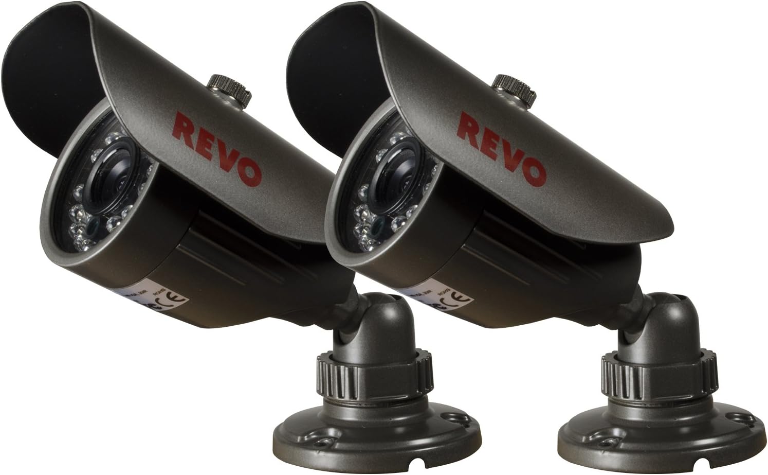 REVO America RCBS30-2ABNDL2 660 TVL Indoor/Outdoor Bullet Surveillance Camera with 80-Feet Night Vision (Gray), 2- Pack