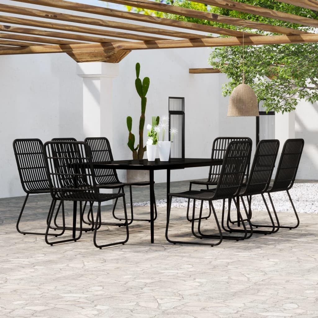 SKM Juego de Comedor de jardín 9 Piezas Negro,Mobiliario,Muebles de jardín,Conjuntos de jardín,Negro,82.62 kg,3099184