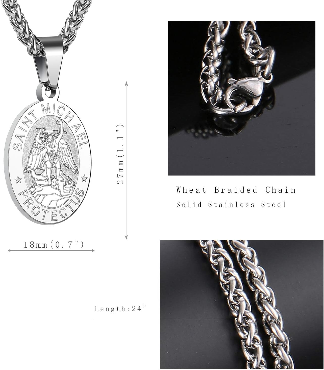 P. BLAKE Oval Saint Christopher/Michael/Joseph/Jude/Virgin Mary/Joseph/Francis/Patrick/Anthony/Benedict/Thomas Necklace for Men Women, Stainless Steel Catholic Patron Pendant with Chain 24 Inches - Image 5