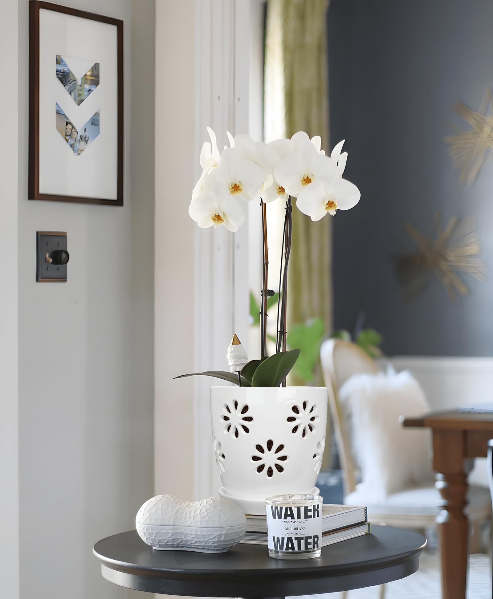 Oairse Pot de fleurs creux en céramique de 15 cm de diamètre avec trou de drainage et soucoupe - Pot en céramique pour plantes d'intérieur - Décoration rétro pour jardinières en plein air