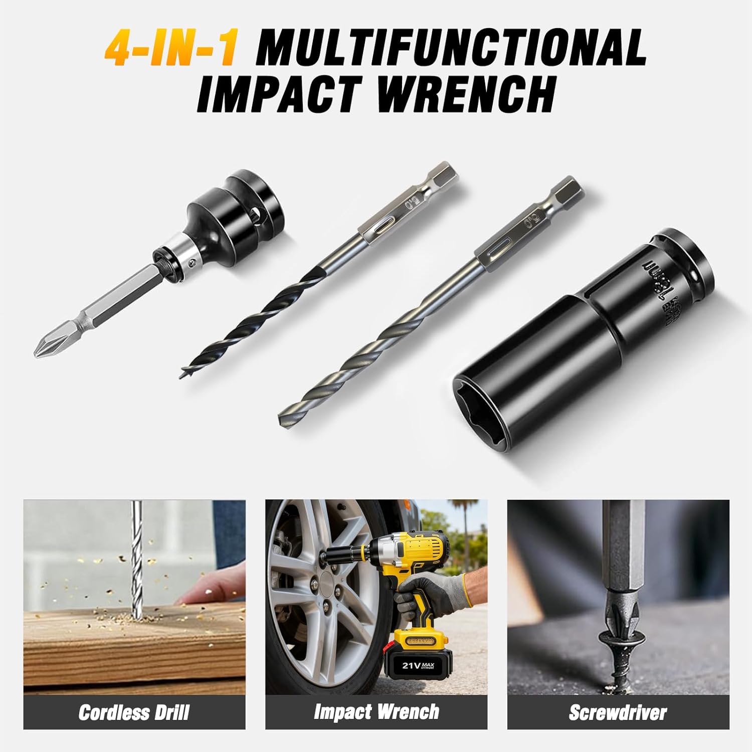 ALSO GO Cordless Impact Wrench, 650N.m/479Ft-lbs Brushless Impact Wrench, 1/2" 3300RPM High Torque Impact Gun, 2x 4.0Ah Battery, 5 Sockets, 8 Drill, 6 Screws, Electric Impact Driver for Car/DIY