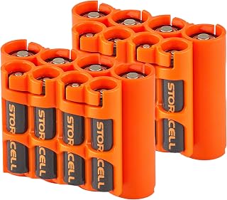 Storacell AA + AAA Battery Caddy Dispenser (2-Pack, Orange) - Holds 4 AA + 4 AAA, One-Hand Dispense, Made in USA
