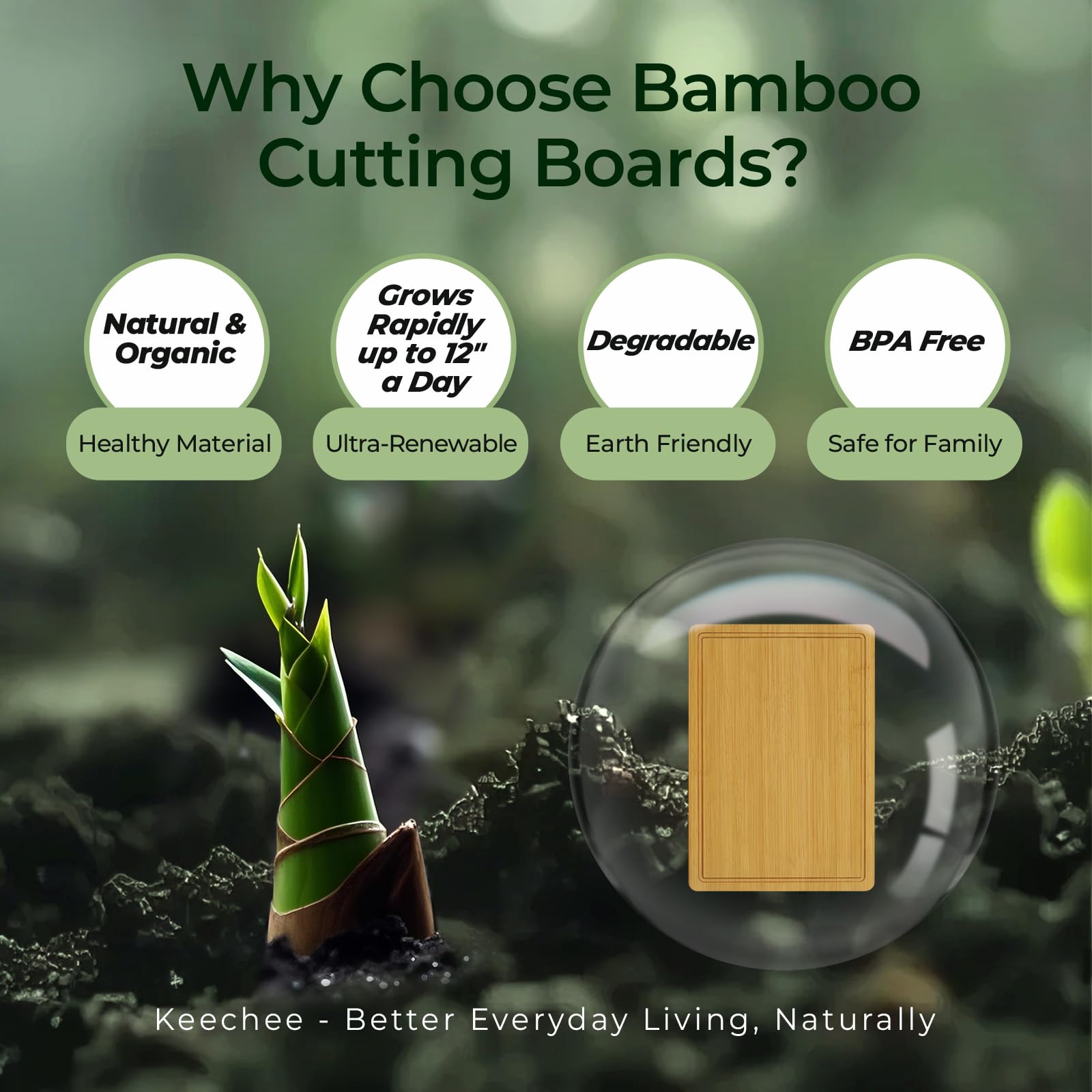 Keechee Bamboo Cutting Board, Durable Wood Cutting Boards for Kitchen with Deep Juice Grooves & Built-in Handles, Ideal Charcuterie & Chopping for Meat, Vegetables and Fruits Ideal Kitchen Gifts: Natural Bamboo 17.9"L x 12"W