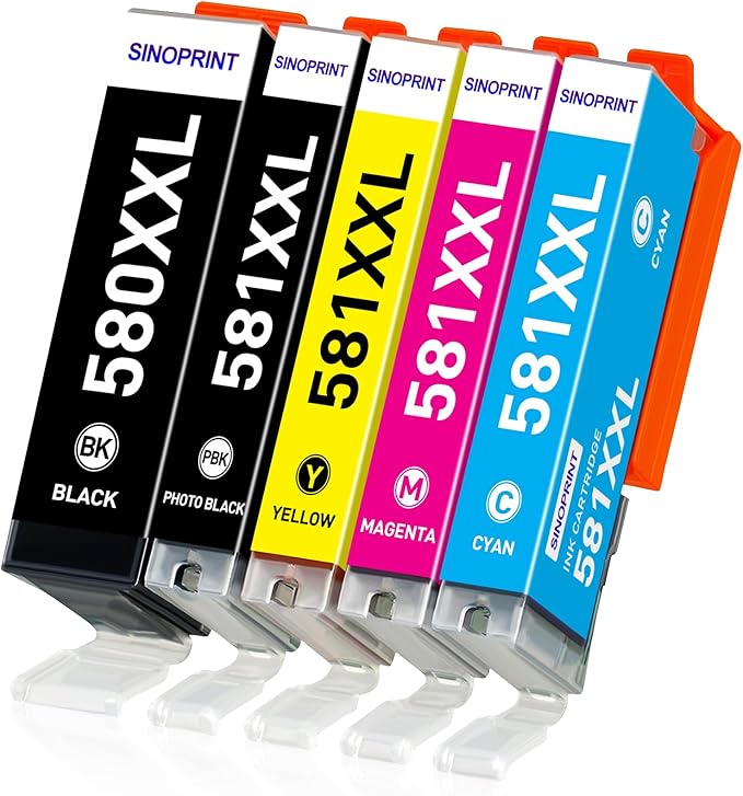 LeciRoba 580XXL 581XXL For Canon 580 & 581 Ink Cartridges And 580xxl 581xxl For Canon PGI-580 Xxl CLI-581 XXL,for Canon TR7500 TR8500 TS6100 TS6200 TS6300 TS700 TS8200 TS8350 TS9150 Printers (5 PACK