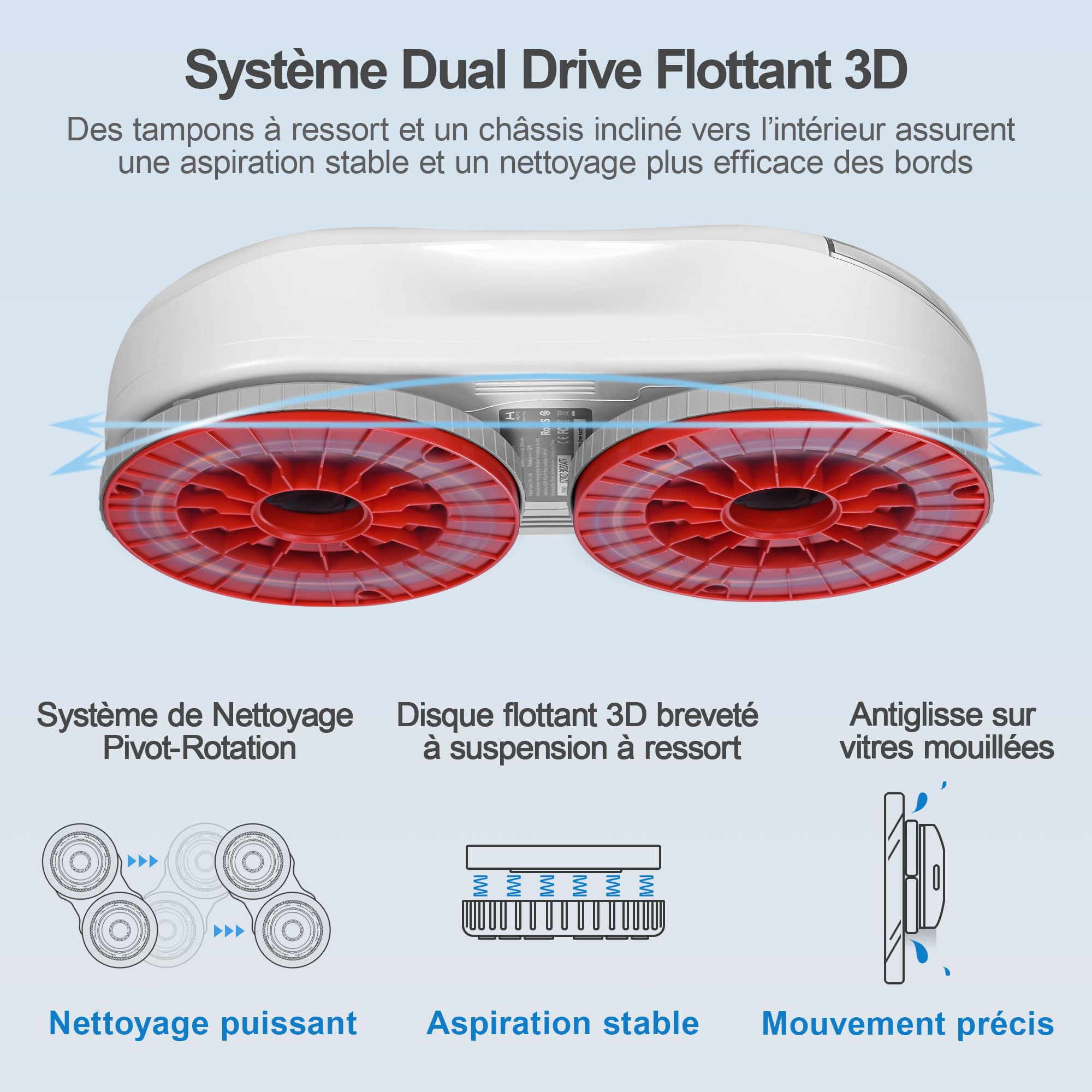HUTT S55 Pro Robot Nettoyeur de Vitres 6500Pa, Robot Laveur Vitre avec Patins 3D Flottants, Pulvérisation HydroJet, Navigation Slam 4.0, Réservoir 80ml, Système de Sécurité Multicouche