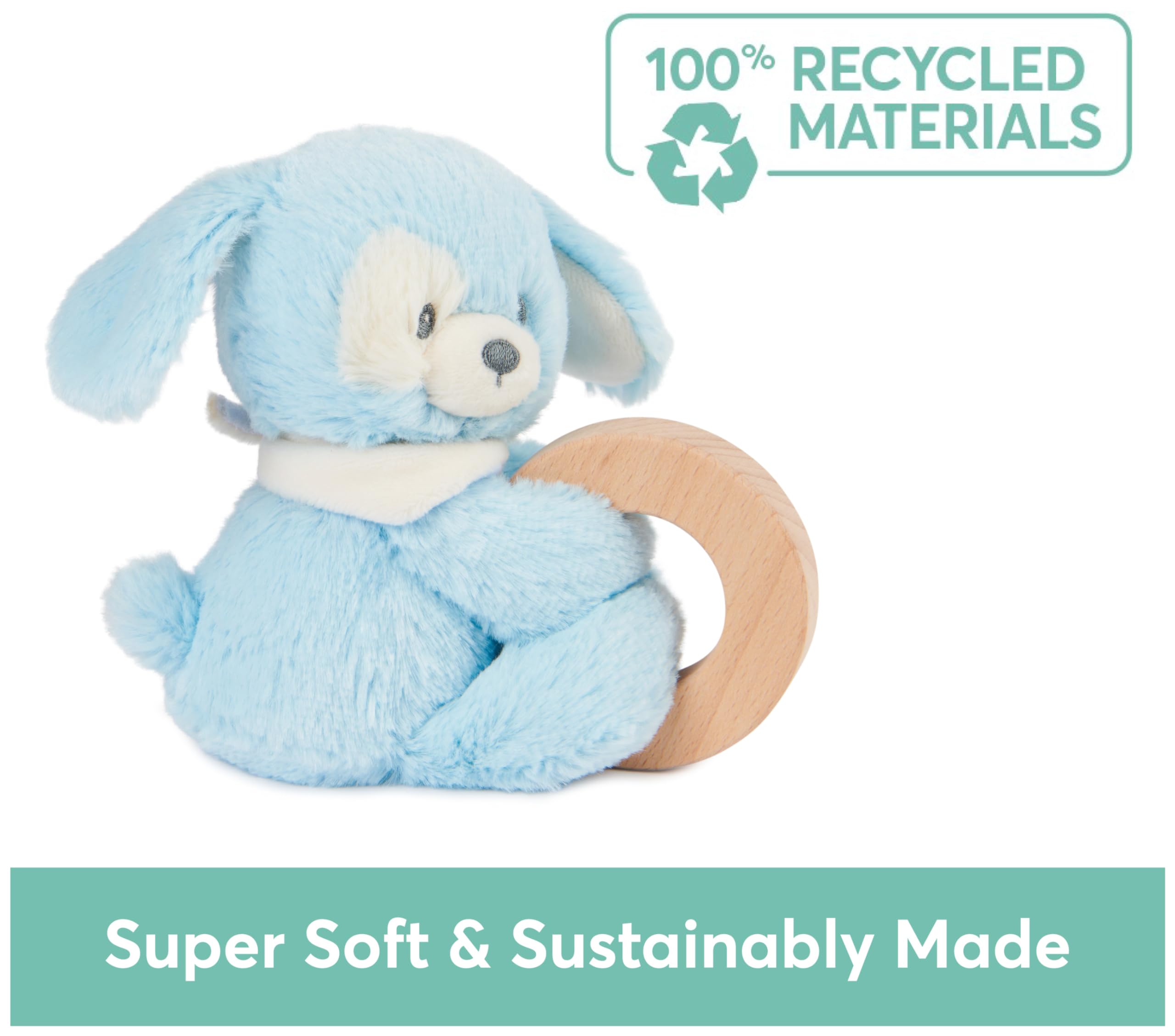 GUND Baby Sustainable grzechotka dla szczeniaka, wypchane zwierzę, pluszowa wykonana w 100% z pluszowych materiałów pochodzących z recyklingu, drewniana grzechotka dla niemowląt i noworodków
