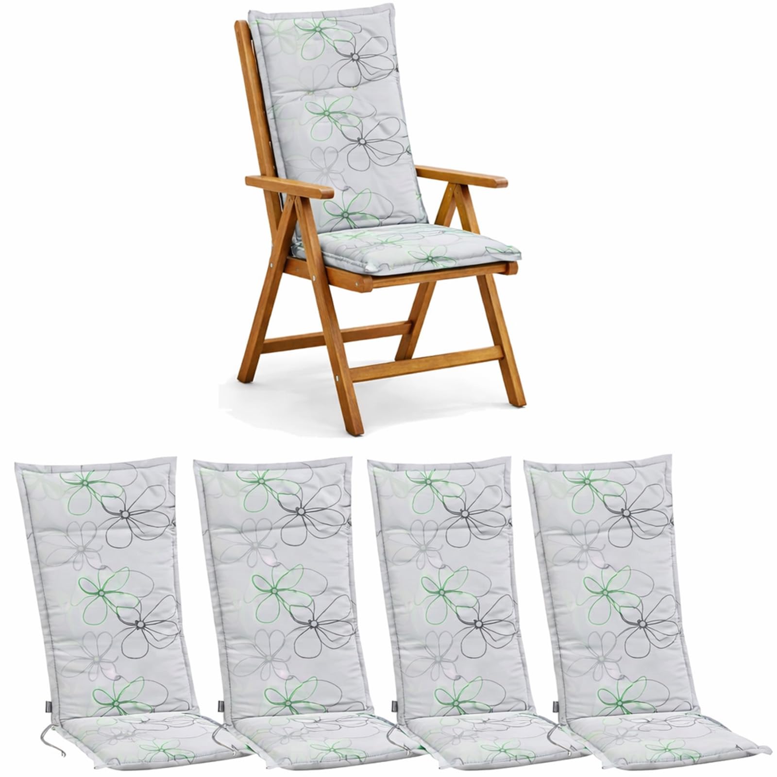 BURI 4X Set of Recliner Covers for Garden Chairs 120 x 48 x 7 cm Upholstered Seat Pads UV Resistant - Garden Chair Covers with Floral Pattern Cushion with Thick Foam Filling (Gray) — image 1