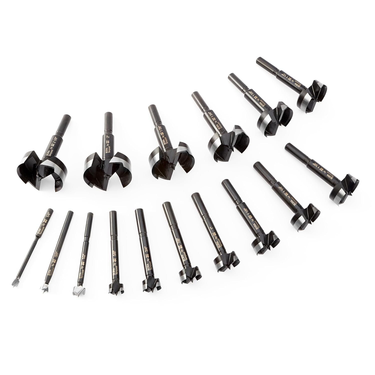 Bora Woodworking Tools 16-Piece Tempest Forstner Bit Set for Wood with Wooden Case - 1/4" to 2-1/8" Diameter Drill Bits - Precision Ground Cutting Edge for Power Tools & Drill Press BFB-009881