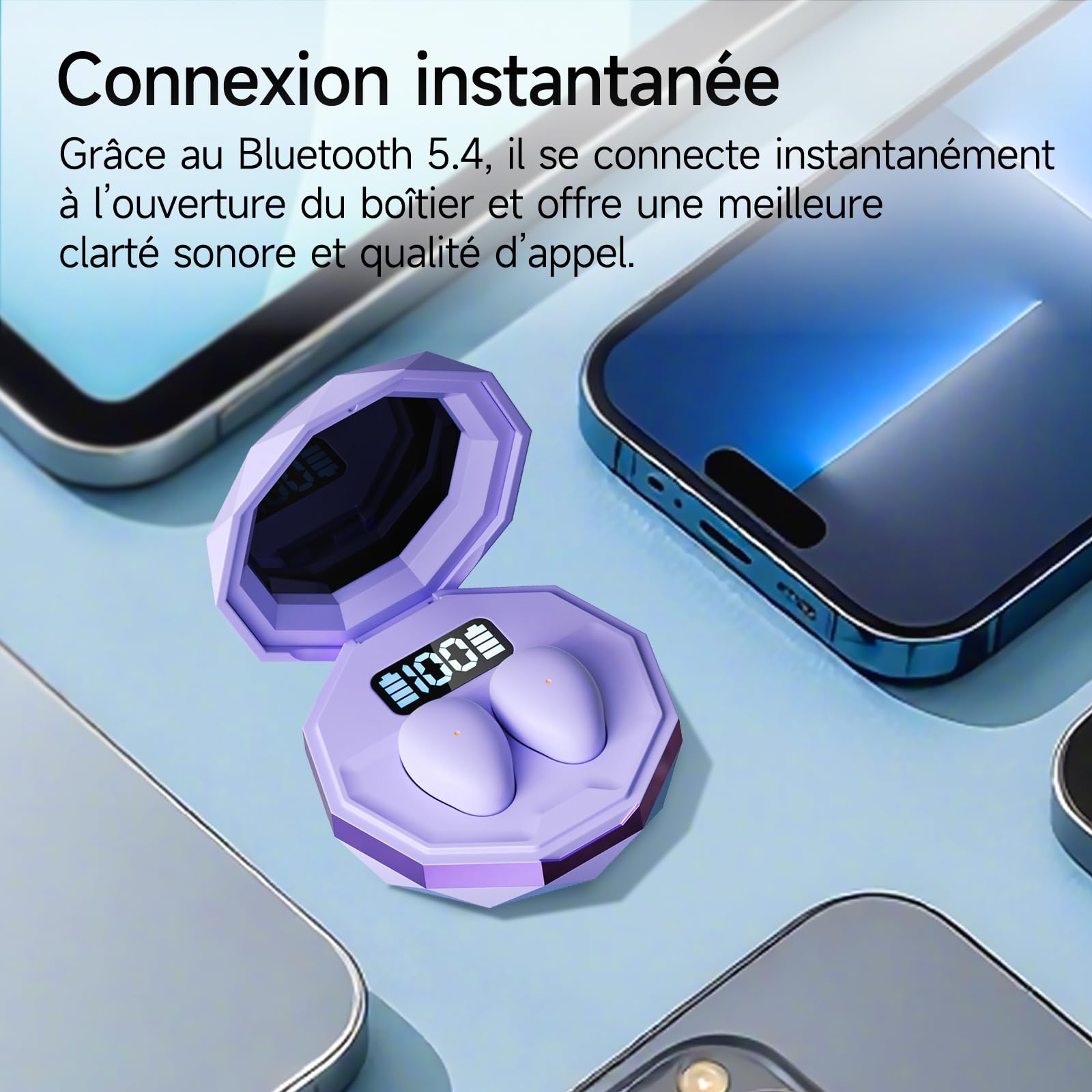 Casque de Sommeil, Mini écouteurs pour Dormir, Casque Bluetooth 5.4 sans Fil pour dormeurs latéraux, indicateur de Puissance pour l'entraînement, Le Travail, Les Voyages (Violet)