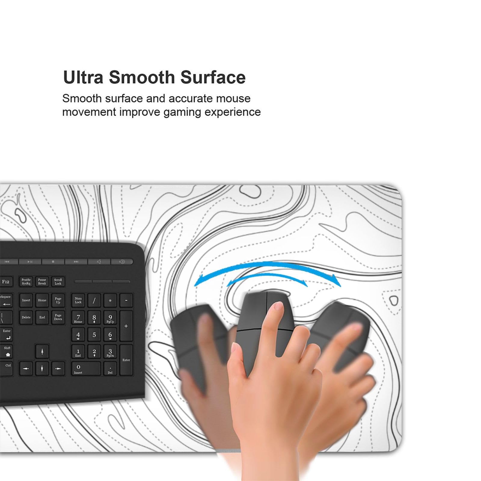 AQQA Tappetino per mouse topografico 3XL, oversize (120 x 61 cm), per giochi da scrivania completa, tappetino XXXL extra large, con base in gomma antiscivolo super spessa e design impermeabile, (Mega,