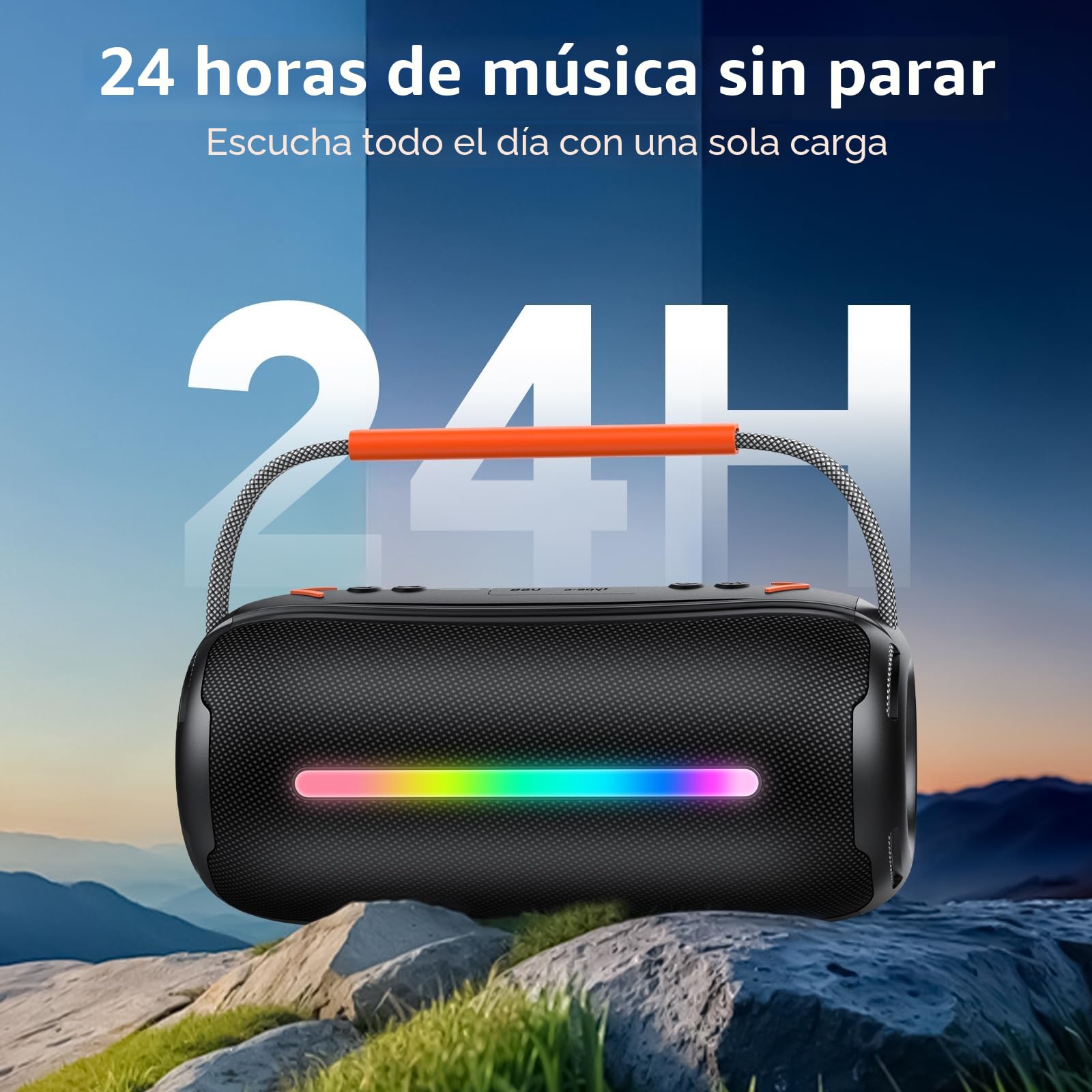 IKT Altavoz Bluetooth Portátil 40W con Asa, Altavoz Potente con Subwoofer Doble, Caja Bluetooth Speaker con Controladores de Graves Duales, Impermeable IPX7, con Luz RGB, TWS/AUX/TF - Ideal
