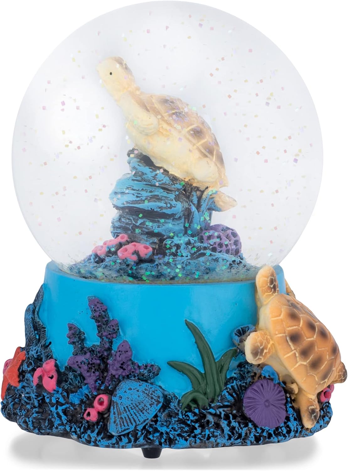 Elanze Designs Coral Reef Sea Turtles 100MM Sturdy Wind Up Musical Glitter Water Snow Globe Tabletop Dresser Nightstand Figurine Decoration Plays Tune Wonderful World