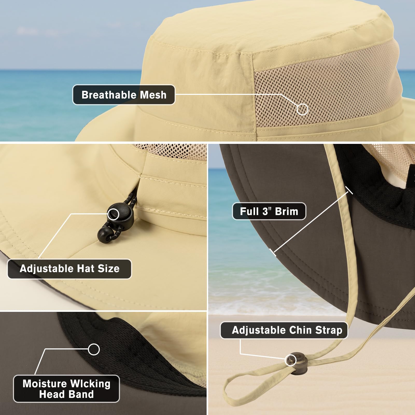 TOP-EX Chapeaux de soleil pour homme et femme avec UPF 50+, large bord, respirant, pliable, ajustement réglable (55 à 66 cm)
