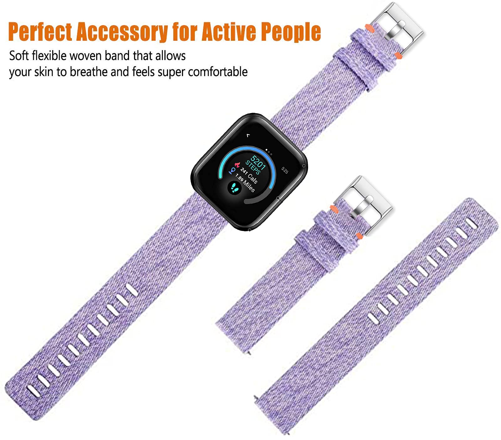 Compatible for TouchElex Venus Smartwatch Band onetuo Breathable Nylon Woven Fabric Replacement Accessory Strap Compatible for TouchElex Venus 1.2" Smart Watch/Deeprio Pascua Smart Watch (Purple) - Image 4