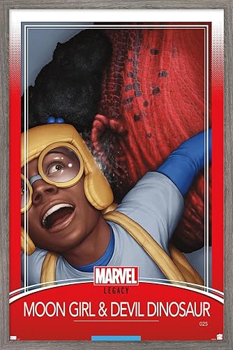 Trends International Marvel Moon Girl & Devil Dinosaur - Póster de pared legado, 22.4 pulgadas de largo x 14.7 pulgadas, versión enmarcada en madera
