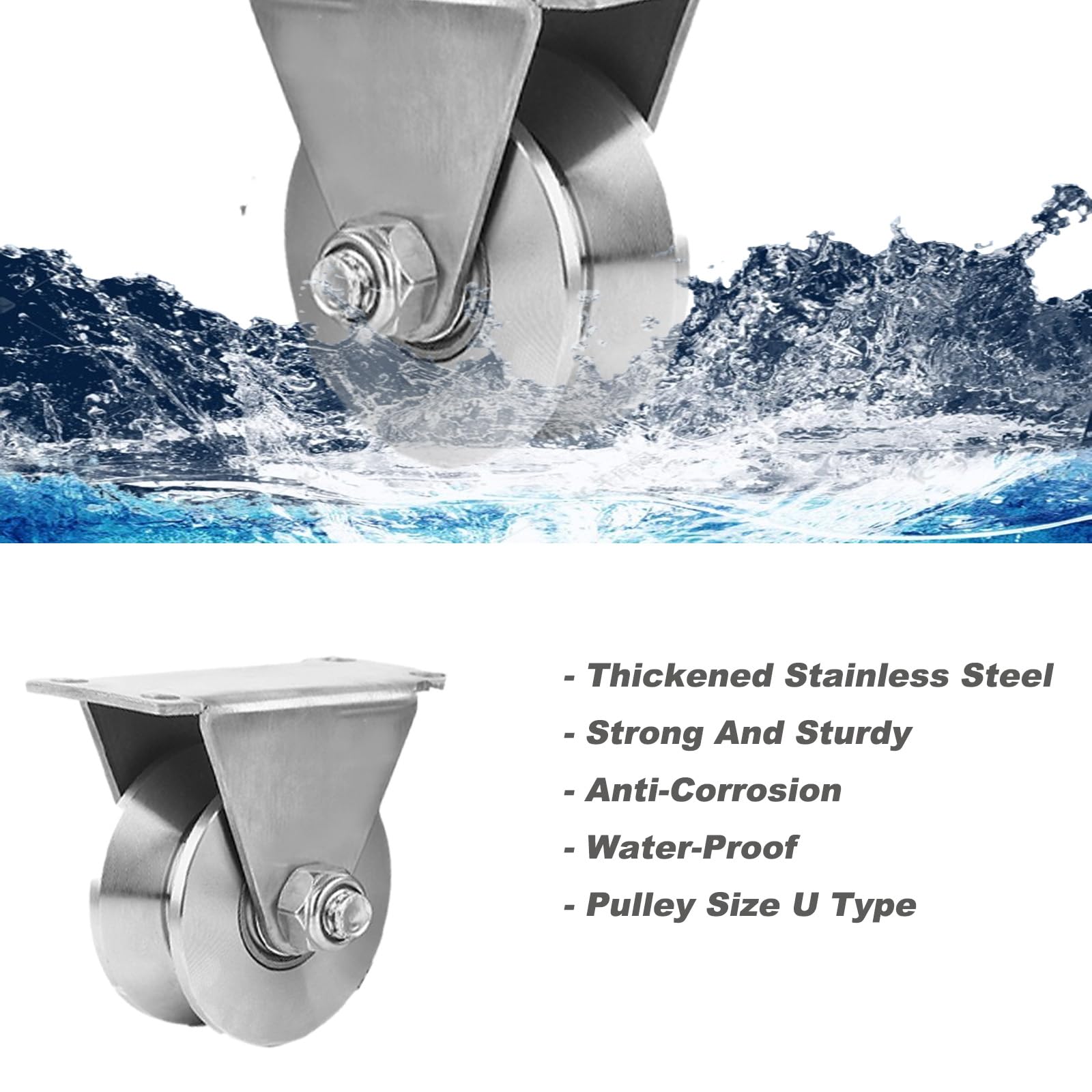 Roues en Acier avec Rainure en U, Poulie de Levage, Poulies pour Cordes en Acier, Poulie Inox Poulie, Roulette à Rainure en U, Diamètre de la Poulie 48mm, Capacité de Poids 170kg