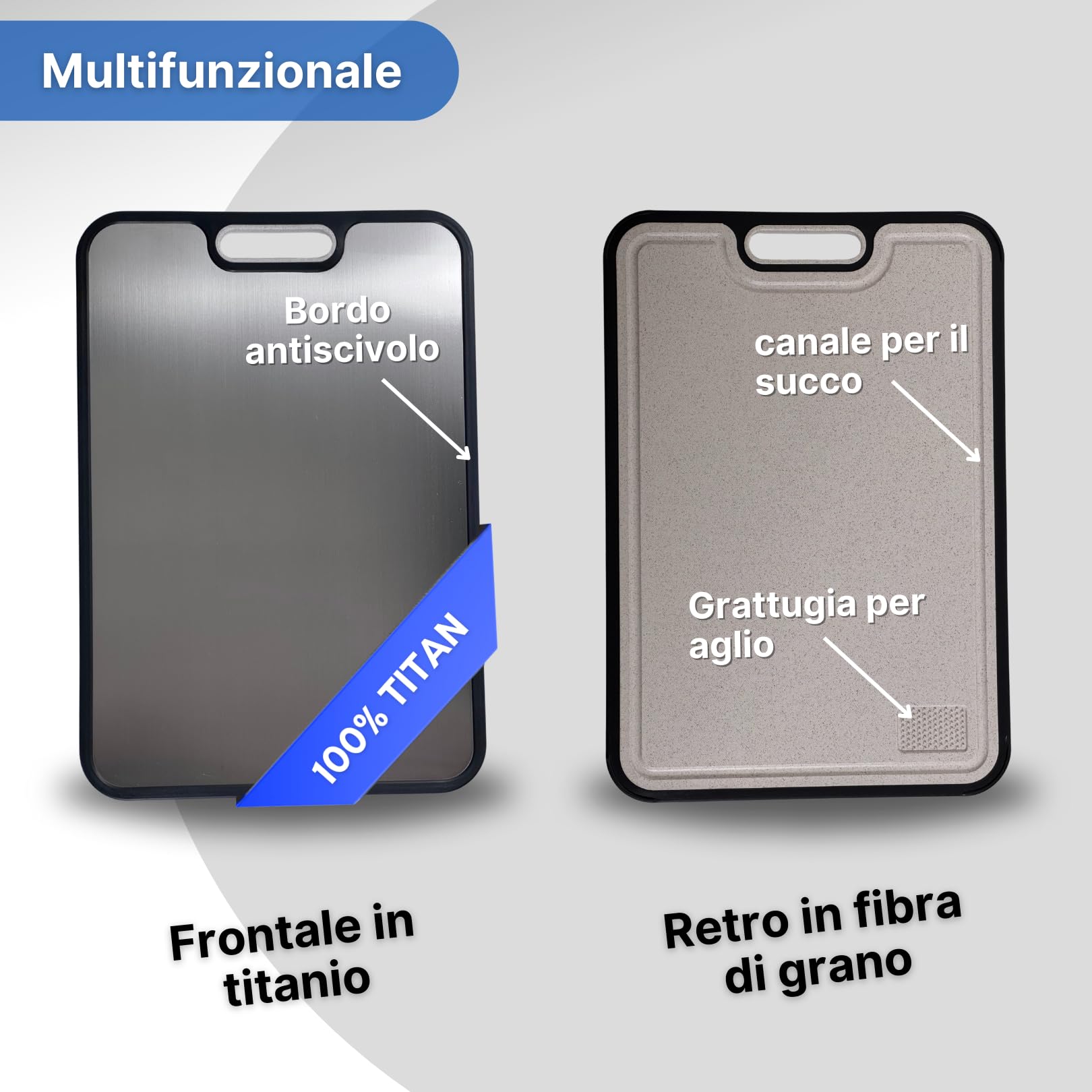 Tagliere in titanio puro, antibatterico e antimuffa, bifacciale, 34