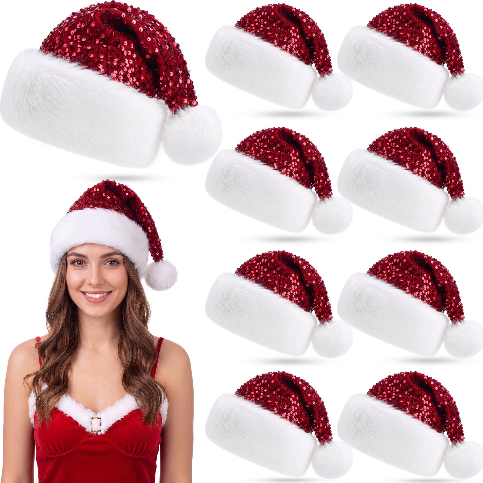 Jadive Pailletten-Weihnachtsmannmützen für Erwachsene, glitzernd, Weihnachten, Urlaub, Party, Kostüm, Hüte, Großpackung für Damen und Herren, Weihnachts-Partyzubehör