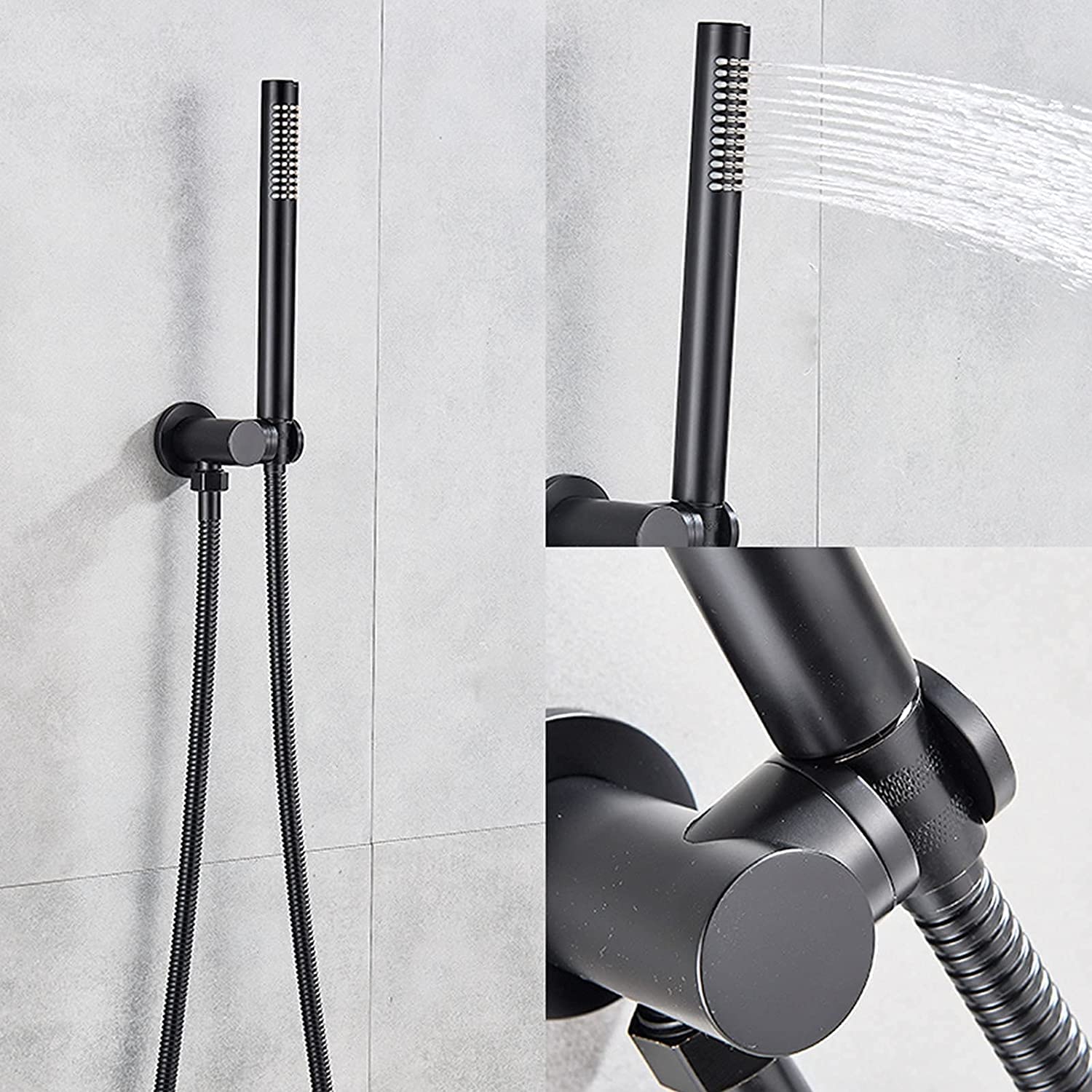 Sistema Doccia Rubinetto per Doccia a Parete Nero Set soffione Doccia a Pioggia Rotondo con soffione Doccia a Mano Set Miscelatore per Doccia da Bagno, Ottone Massiccio, 10"