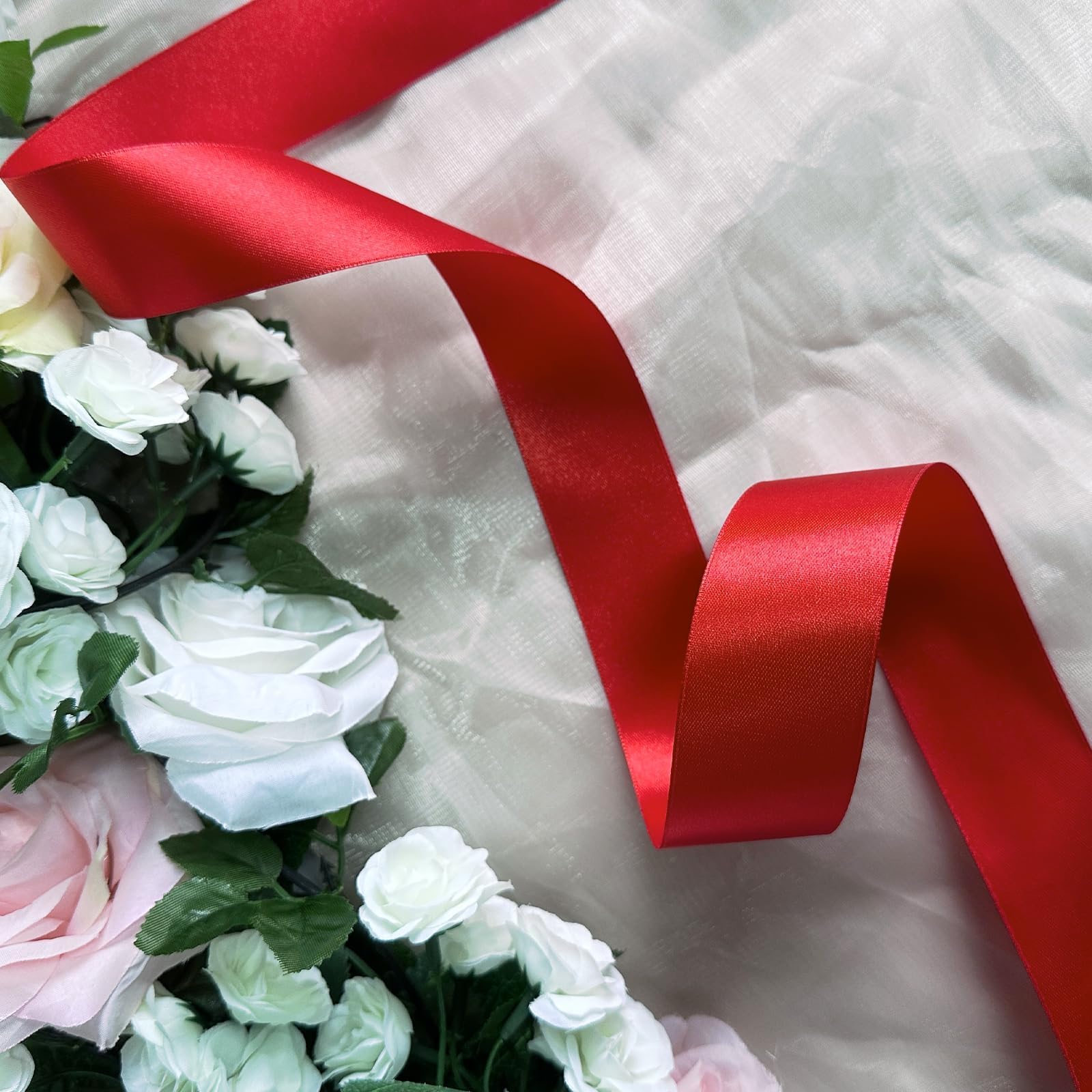 Red Satin Ribbon - 1.5 Inch Wide X 50 Yards, Double-Faced Polyester Ribbon For Gift Wrapping & Crafts