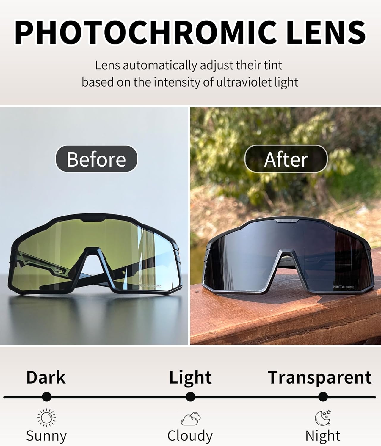 Photochromic Cycling Glasses Night Vision Bike Sunglasses with Myopic Frames for Men Women Bicycle Riding