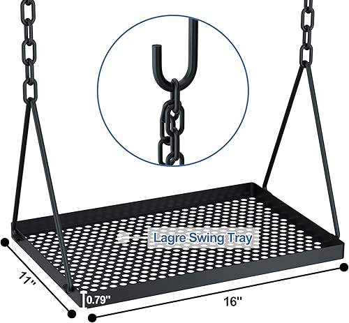 Miniatura 6 de RELIANCER Columpio para parrilla, soporte de cocina con 8 ganchos y bolsa de almacenamiento, parrilla de hierro fundido para barbacoa, parrilla