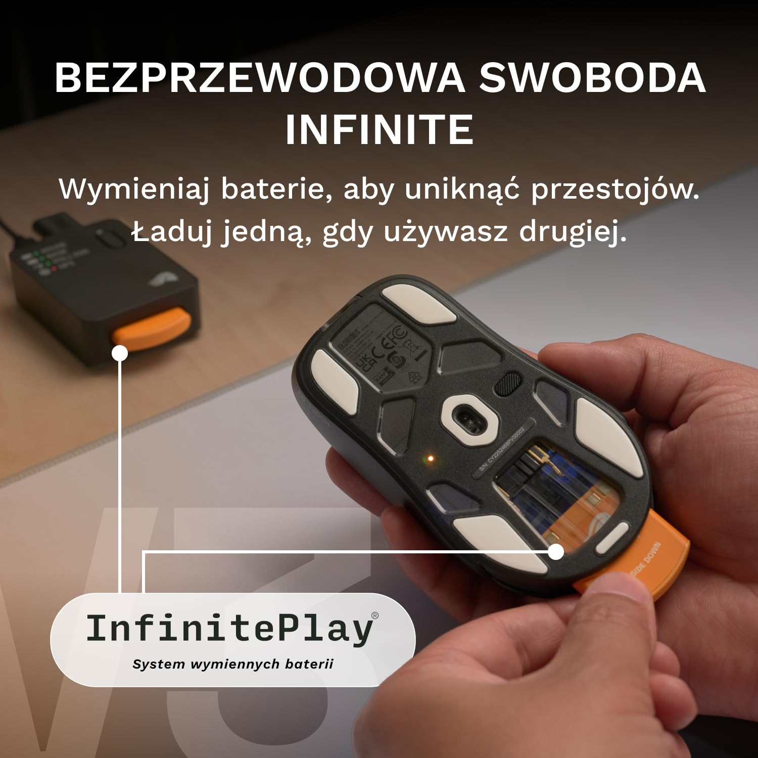GLORIOUS Gaming – bezprzewodowa mysz gamingowa Model O3 – Wymienne baterie InfinitePlay, raportowanie 8k, przełączniki optyczne na 130M kliknięć, ultralekka: 66 g, Sensor optyczny 30k DPI, RGB – czerń