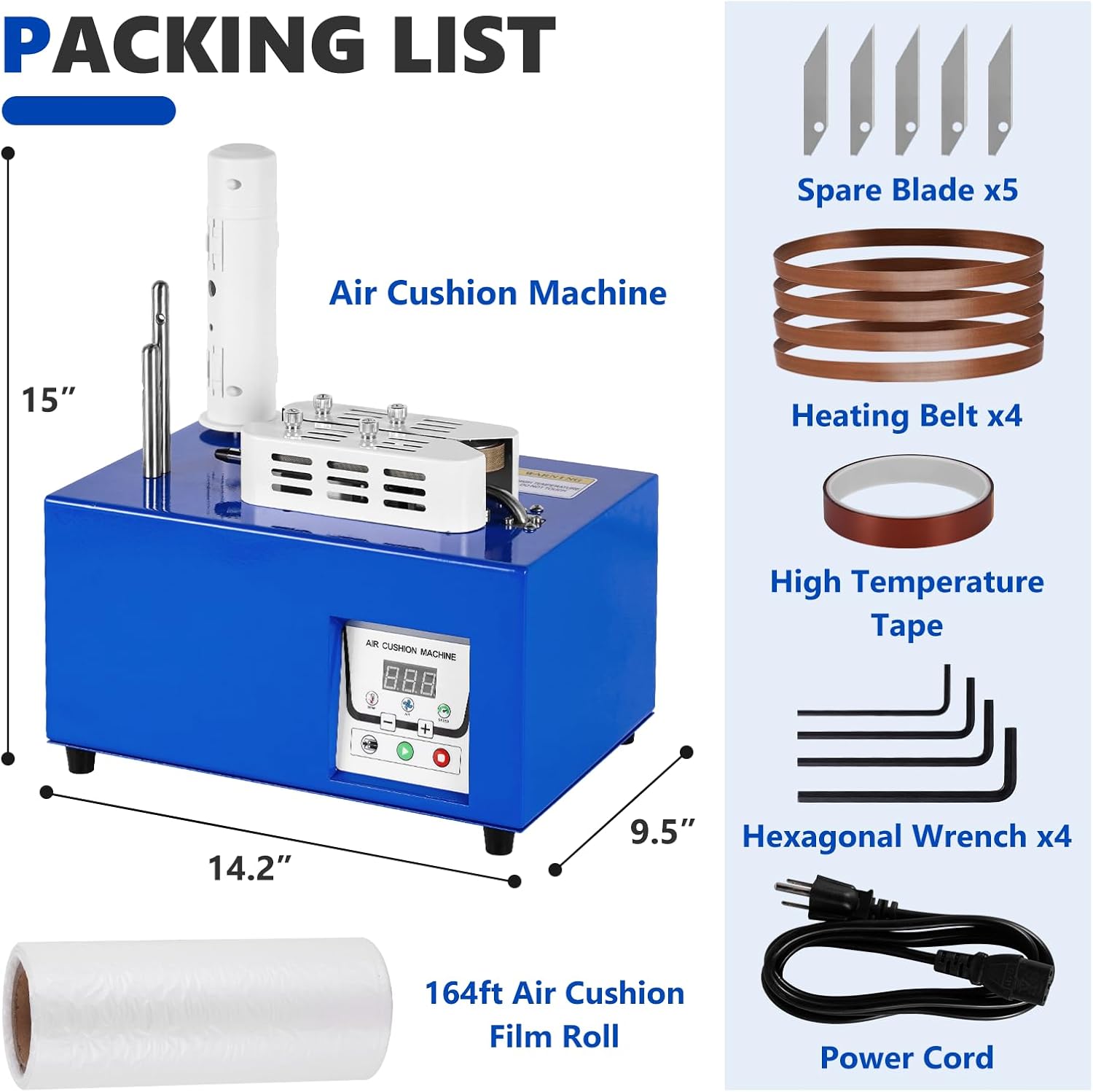 52ft/min High-Speed Bubble Wrap Machine - 280L/min Air Flow, Adjustable 4-27 Inch Air Cushion/Pillow Making Machine with 1 Test Film (110V)​